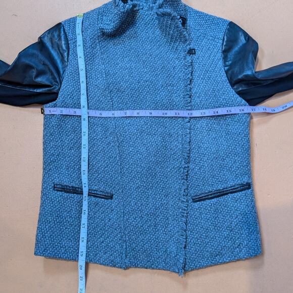 Vince Wool Tweed and Leather Jacket Gray and Black Size XXS - Picture 10 of 16